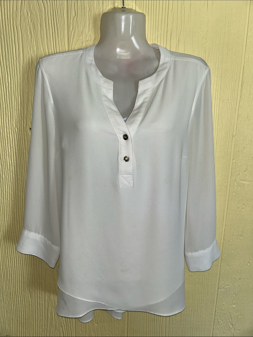 Women's White Split-Neck Button Blouse